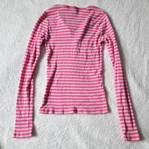 Abercrombie vintage long sleeve ribbed pink striped henley - Picture 5 of 5